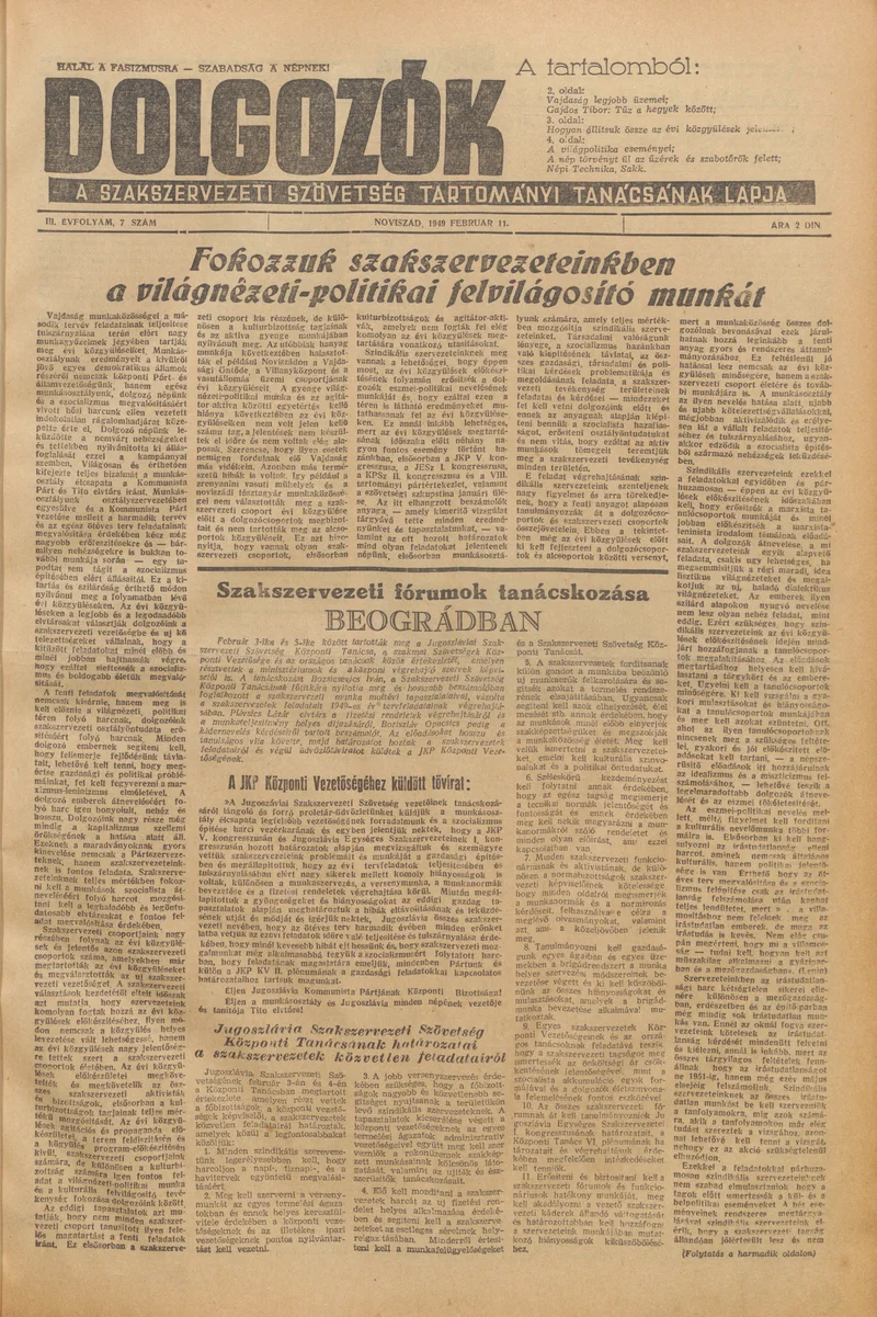Dolgozók, 3. évf. 1949. február 11. 7. sz.