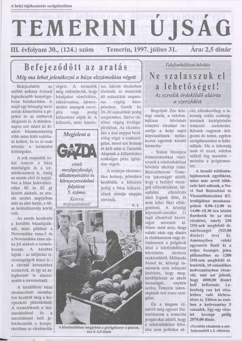 Temerini Újság, 3. évf. 1997. július 31. 30. sz.