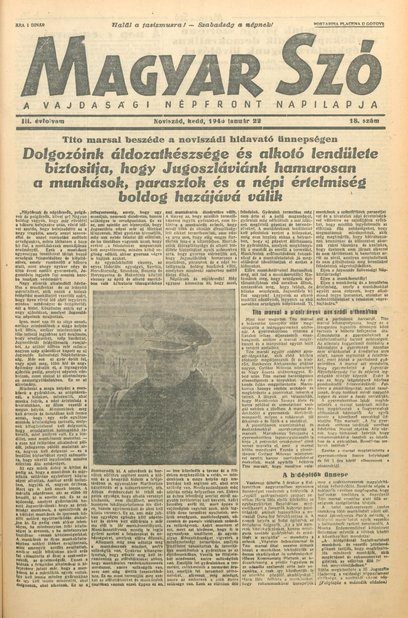 Magyar Szó, 3. évf. 1946. január 22. 18. sz. 1–4. oldal