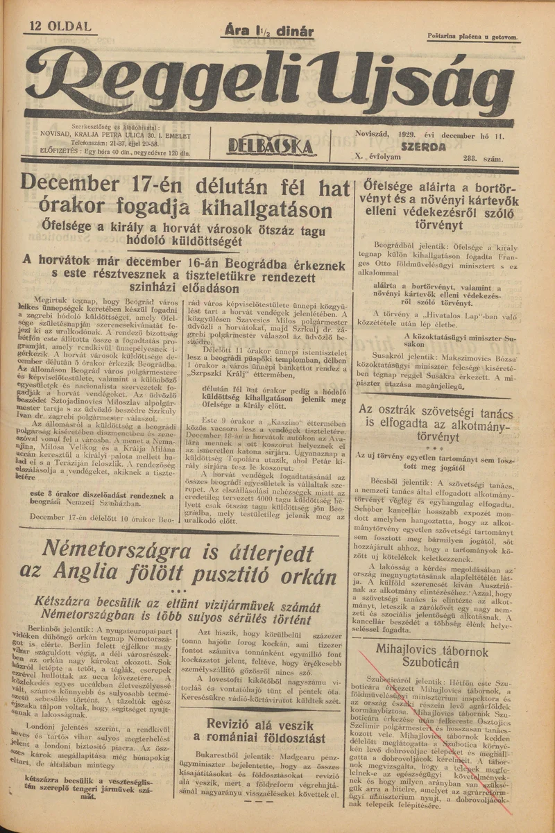 Reggeli Újság, 10. évf. 1929. december 11. 288. sz.
