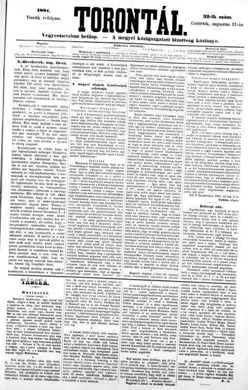 Torontál, 10. évf. 1881. augusztus 11. 32. sz.