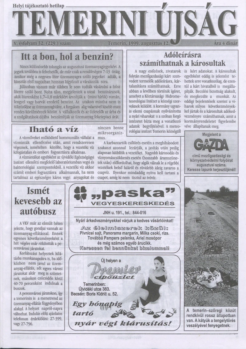 Temerini Újság, 5. évf. 1999. augusztus 12. 32. sz.