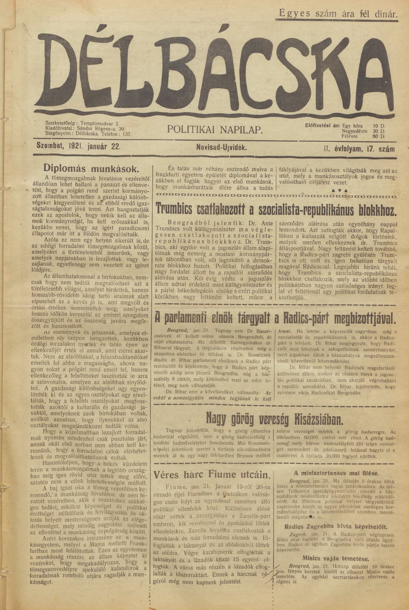 Délbácska, 2. évf. 1921. január 22. 17. sz.