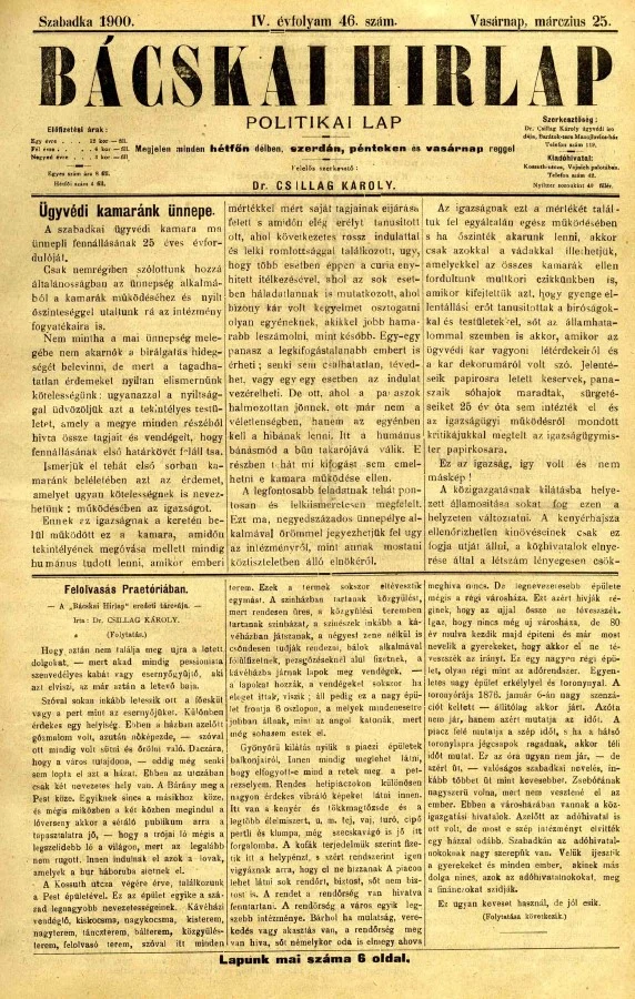 Bácskai Hirlap, 4. évf. 1900. március 25. 46. sz.