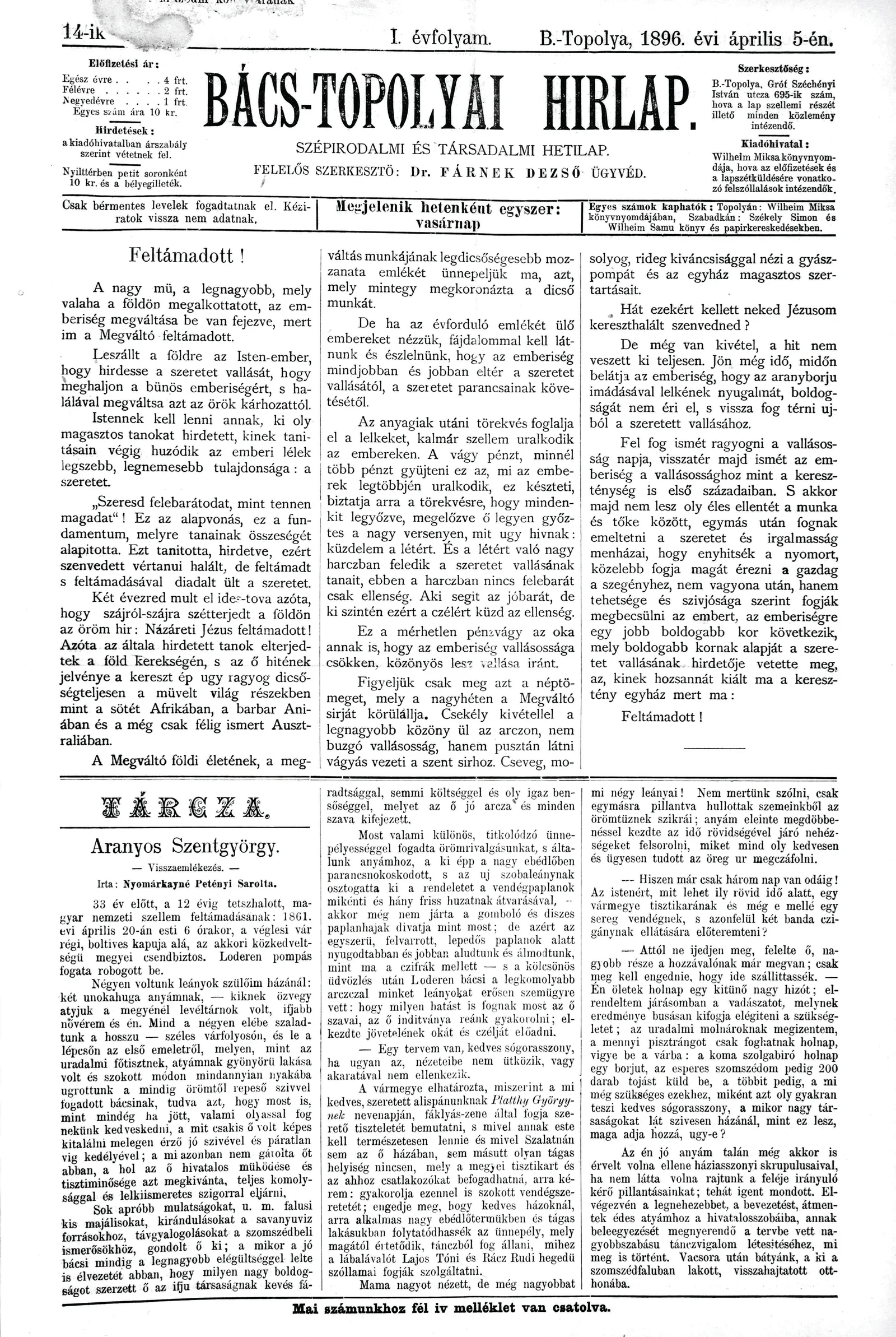Bács-Topolyai Hirlap, 1. évf. 1896. április 5. 14. sz.