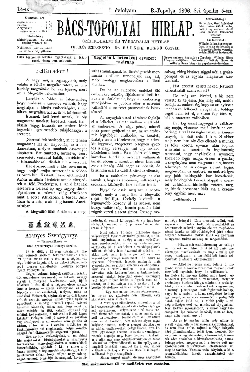 Bács-Topolyai Hirlap, 1. évf. 1896. április 5. 14. sz.