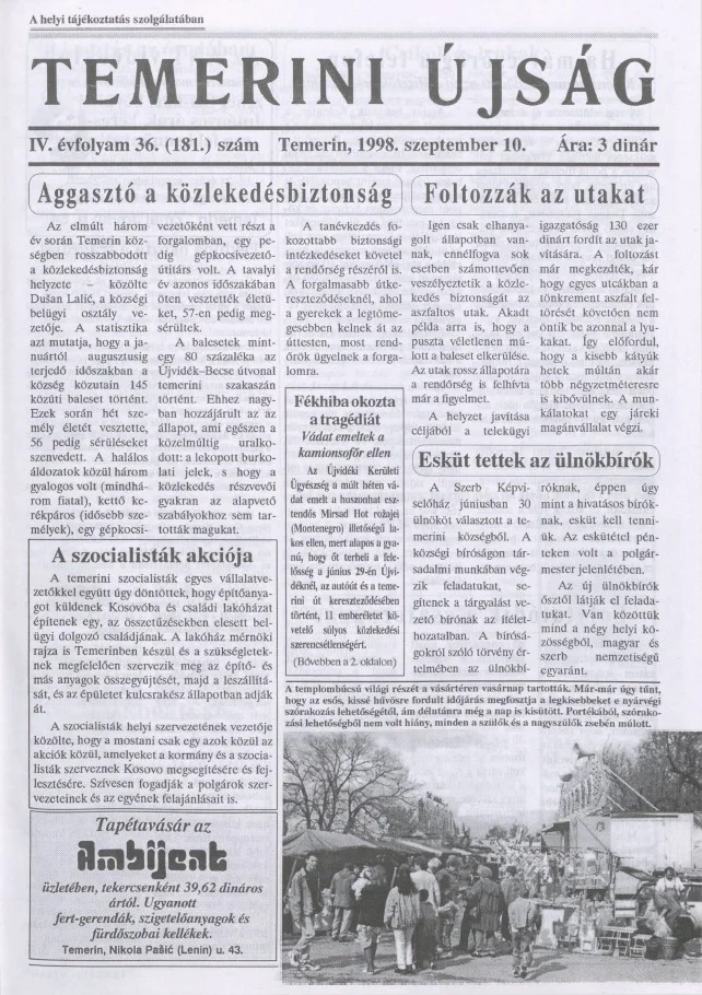 Temerini Újság, 4. évf. 1998. szeptember 10. 36. sz.