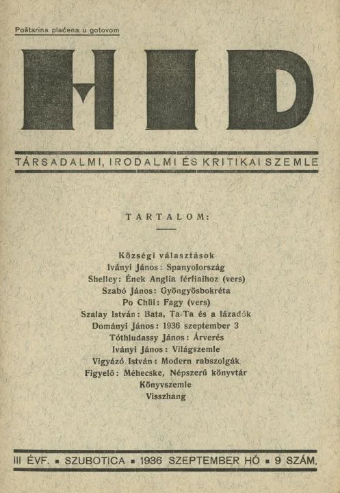 Híd, 3. évf. 1936. szeptember. 9. sz. 1–24. oldal