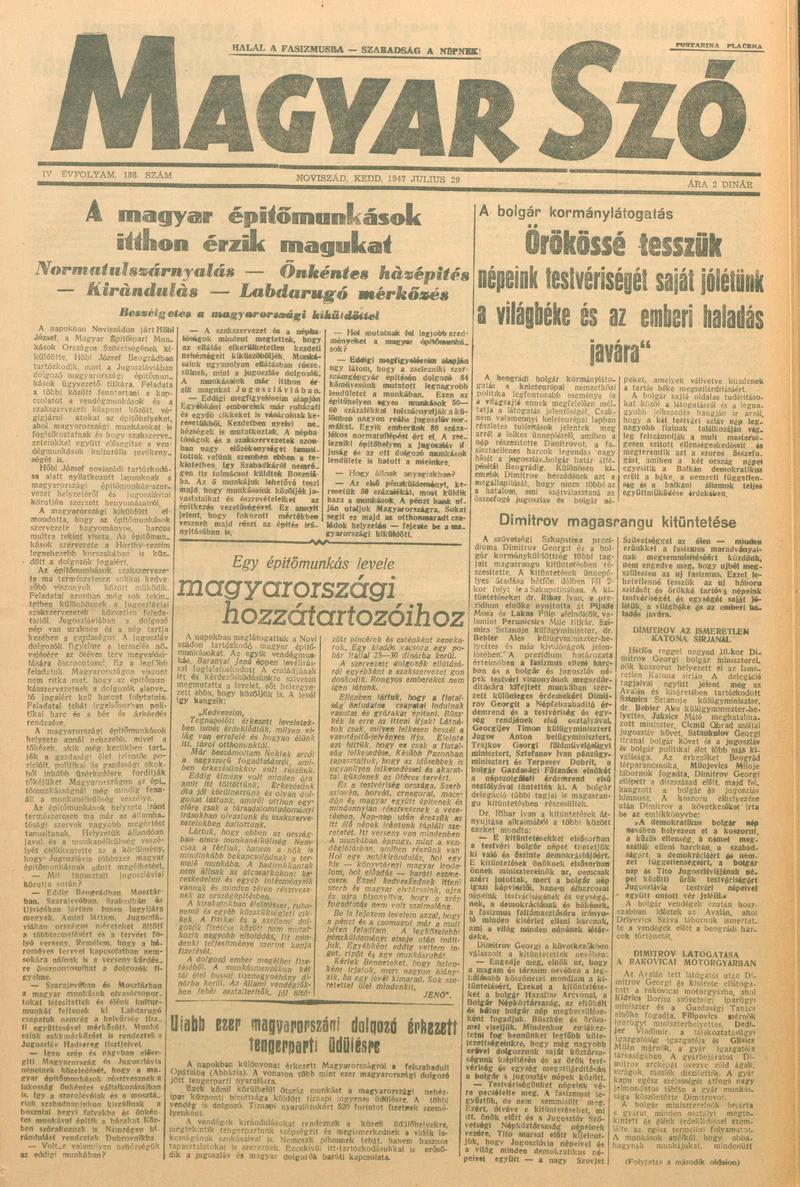 Magyar Szó, 4. évf. 1947. július 29. 186. sz. 1–6. oldal