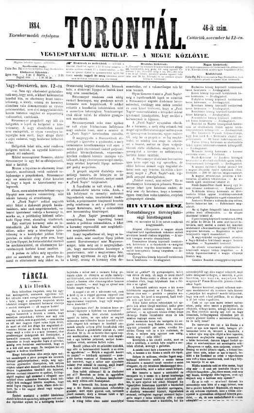 Torontál, 13. évf. 1884. november 12. 46. sz.