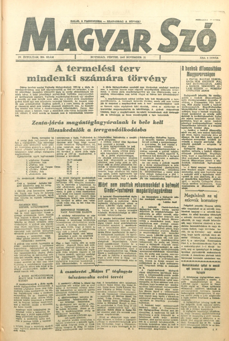 Magyar Szó, 4. évf. 1947. november 21. 284. sz. 1–6. oldal
