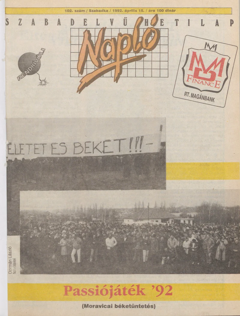 Napló - Szabadelvű hetilap, 3. évf. 1992. április 15. 102. sz.