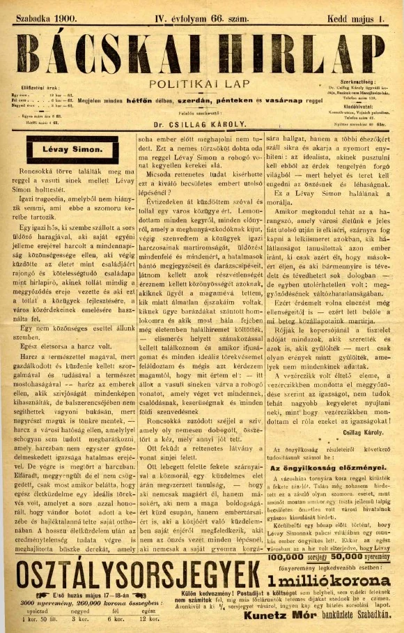 Bácskai Hirlap, 4. évf. 1900. május 1. 66. sz.