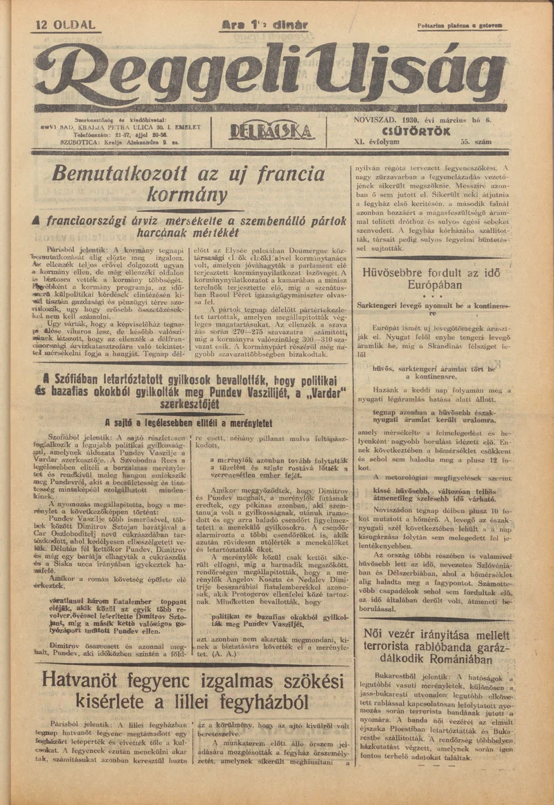 Reggeli Újság, 11. évf. 1930. március 6. 55. sz.