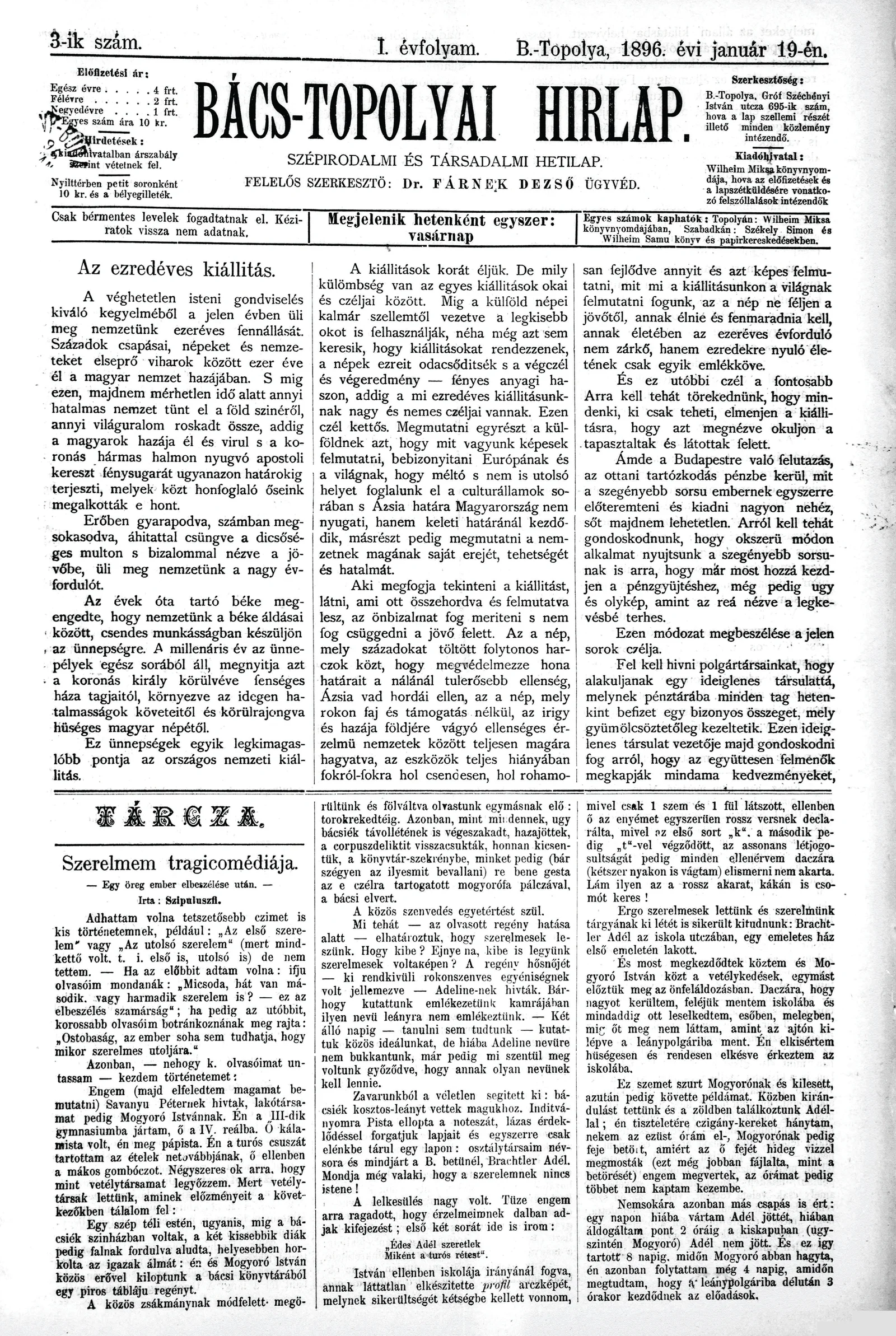 Bács-Topolyai Hirlap, 1. évf. 1896. január 19. 3. sz.