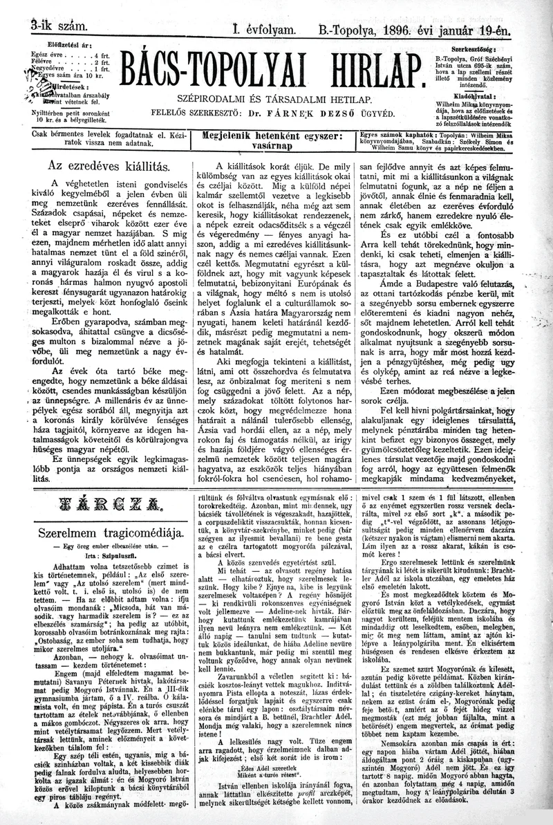 Bács-Topolyai Hirlap, 1. évf. 1896. január 19. 3. sz.