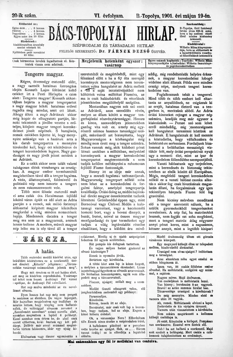 Bács-Topolyai Hirlap, 6. évf. 1901. május 19. 20. sz.