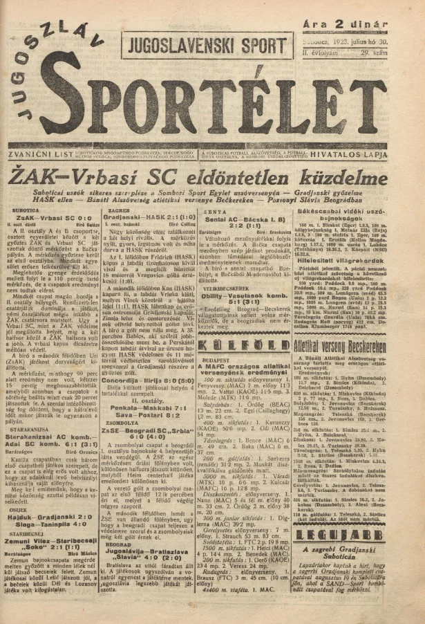Jugoszláv sportélet, 2. évf. 1923. július 30. 29. sz.