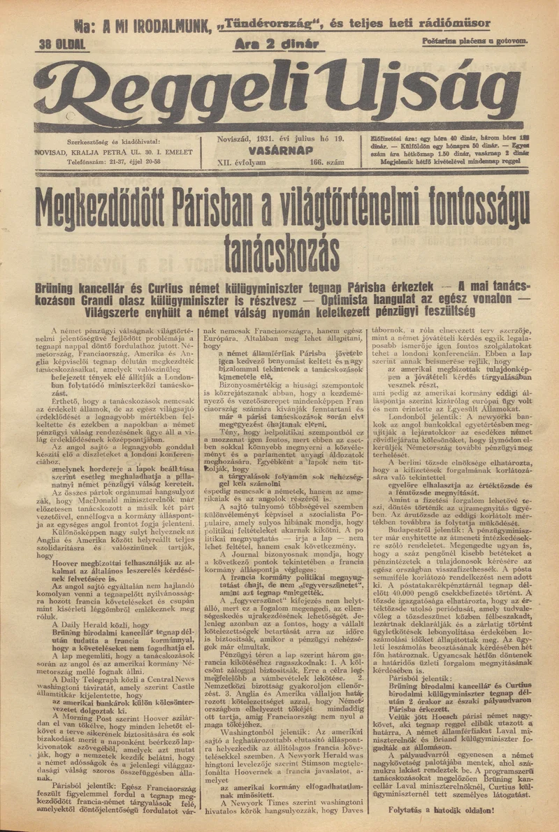 Reggeli Újság, 12. évf. 1931. július 19. 166. sz.