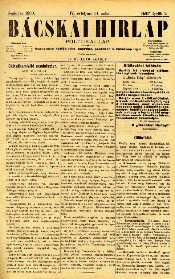 Bácskai Hirlap, 4. évf. 1900. április 2. 51. sz.
