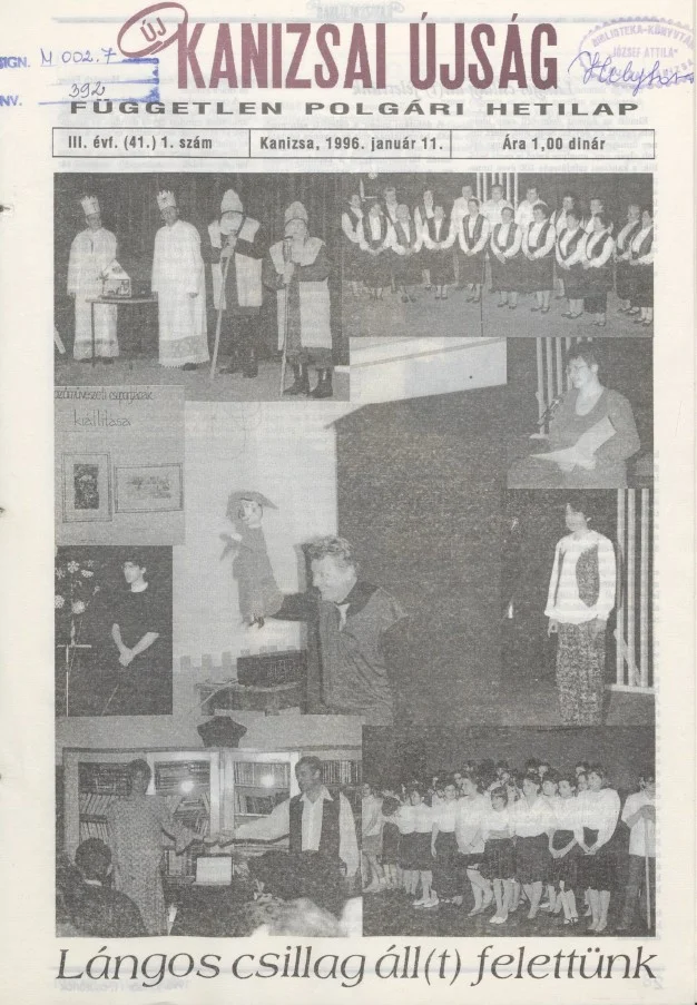 Új Kanizsai Újság, 3. évf. 1996. január 11. 1. sz.