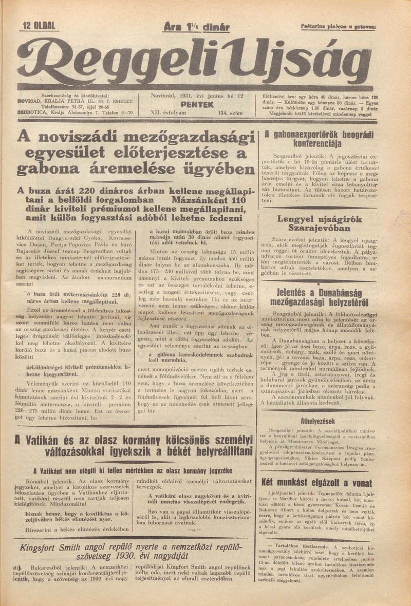Reggeli Újság, 12. évf. 1931. június 12. 134. sz.