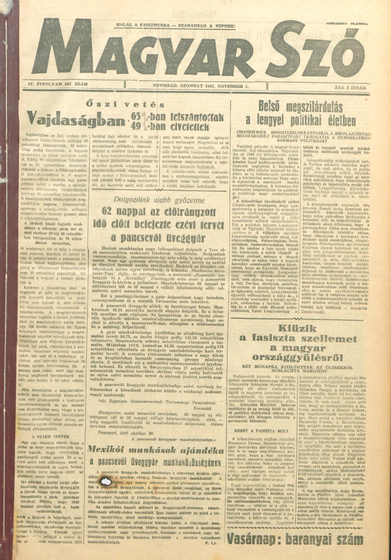 Magyar Szó, 4. évf. 1947. november 1. 267. sz. 1–6. oldal