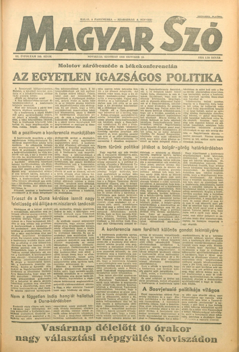 Magyar Szó, 3. évf. 1946. október 19. 249. sz. 1–6. oldal