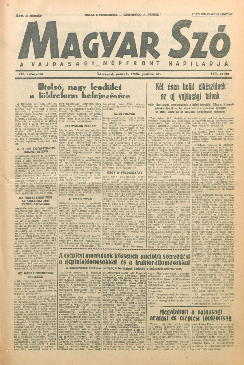 Magyar Szó, 3. évf. 1946. június 21. 146. sz. 1–8. oldal