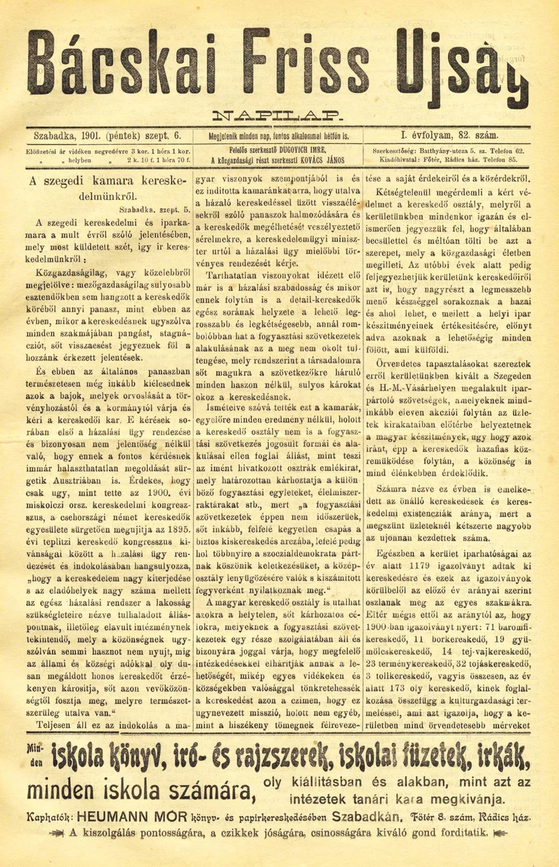 Bácskai Friss Ujság, 1. évf. 1901. szeptember 6. 82. sz.