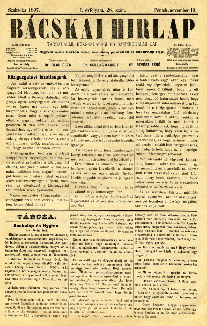 Bácskai Hirlap, 1. évf. 1897. november 19. 28. sz. 1–4. oldal