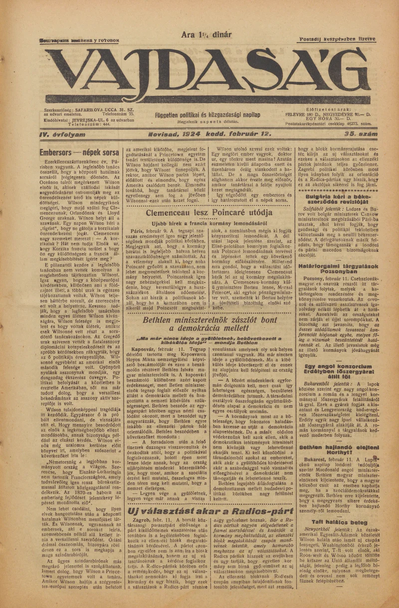 Vajdaság, 4. évf. 1924. február 12. 35. sz.