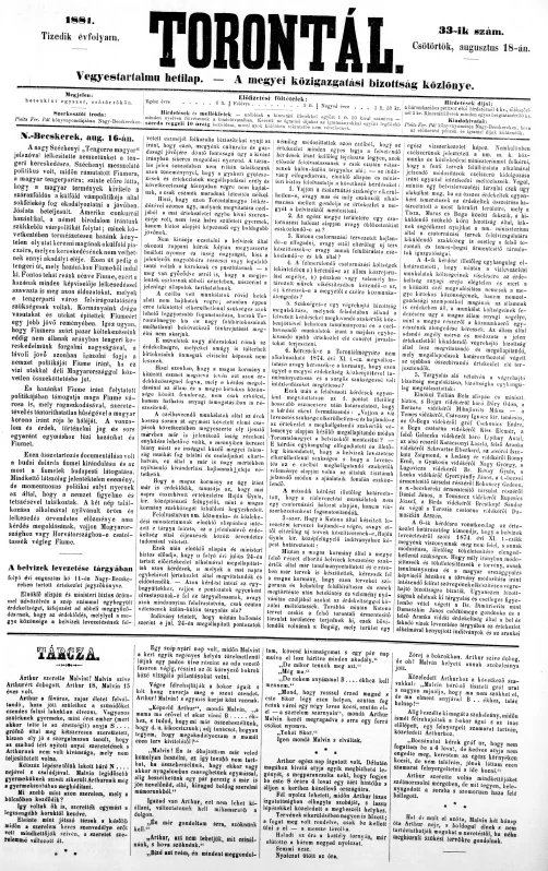 Torontál, 10. évf. 1881. augusztus 18. 33. sz.