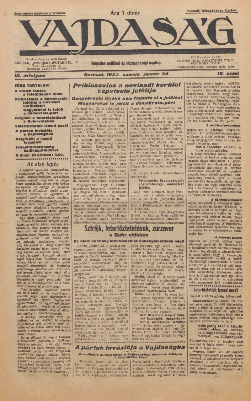 Vajdaság, 3. évf. 1923. január 24. 18. sz.