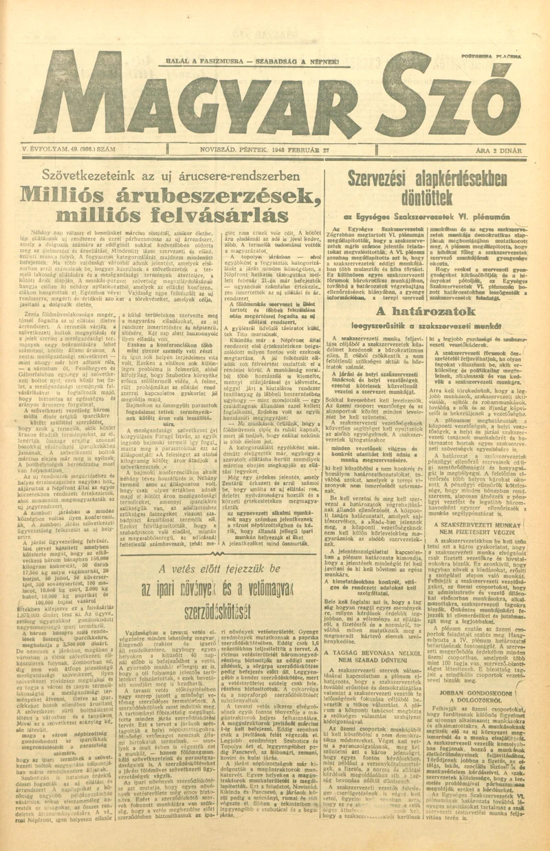 Magyar Szó, 5. évf. 1948. február 27. 49. sz. 1–6. oldal