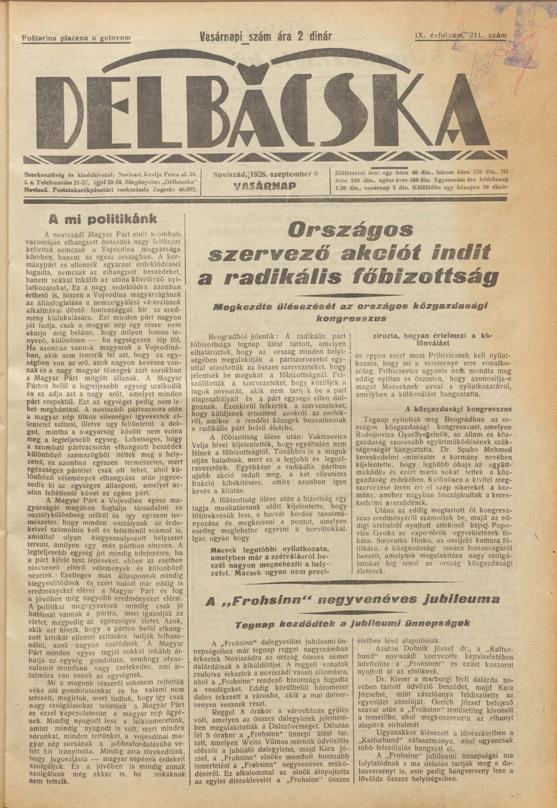 Délbácska, 9. évf. 1928. szeptember 9. 211. sz.
