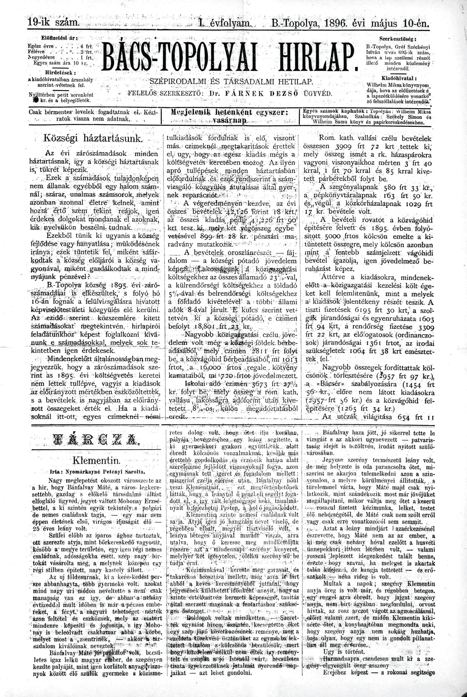 Bács-Topolyai Hirlap, 1. évf. 1896. május 10. 19. sz.