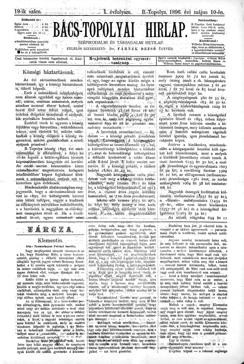 Bács-Topolyai Hirlap, 1. évf. 1896. május 10. 19. sz.