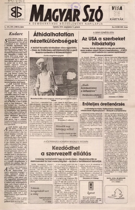 Magyar Szó, 50. évf. 1993. szeptember 3. 239. sz. 1–16. oldal