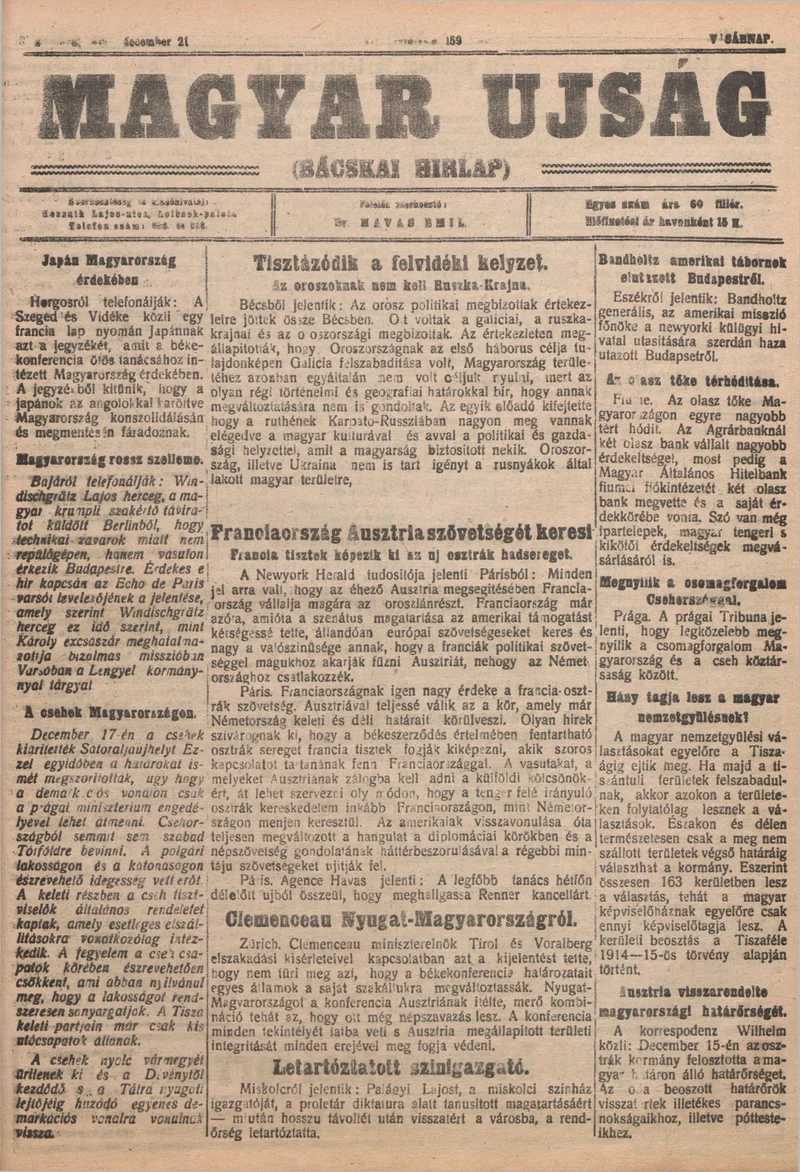 Bácskai Hirlap, 23. évf. 1919. december 21. 159. sz.