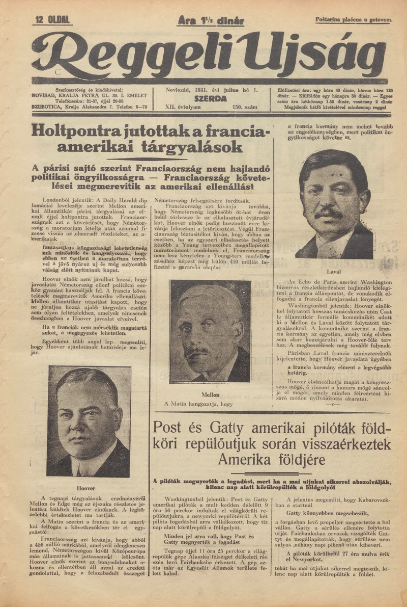 Reggeli Újság, 12. évf. 1931. július 1. 150. sz.
