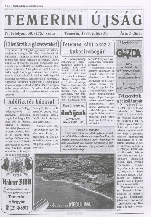 Temerini Újság, 4. évf. 1998. július 30. 30. sz.