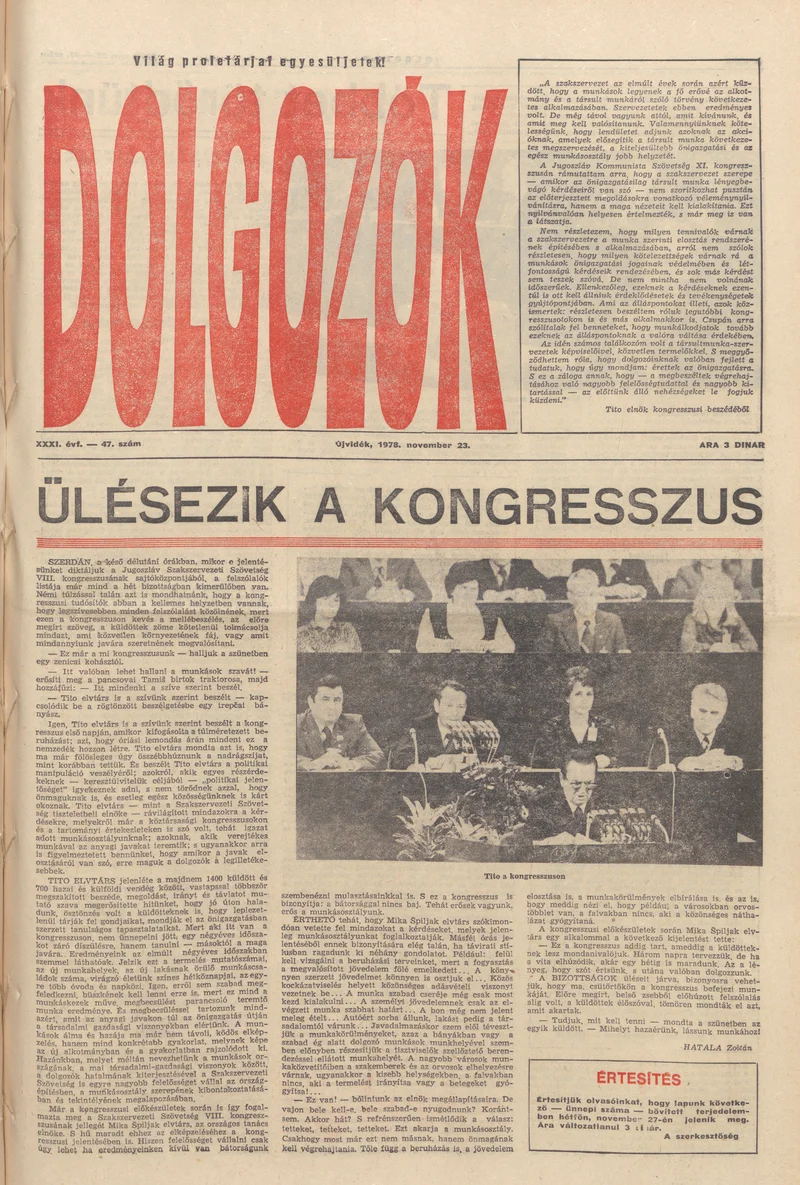 Dolgozók, 32. évf. 1978. november 23. 47. sz.