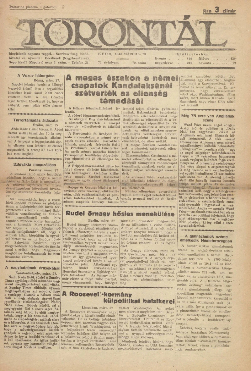 Torontál, 73. évf. 1944. március 28. 70. sz.