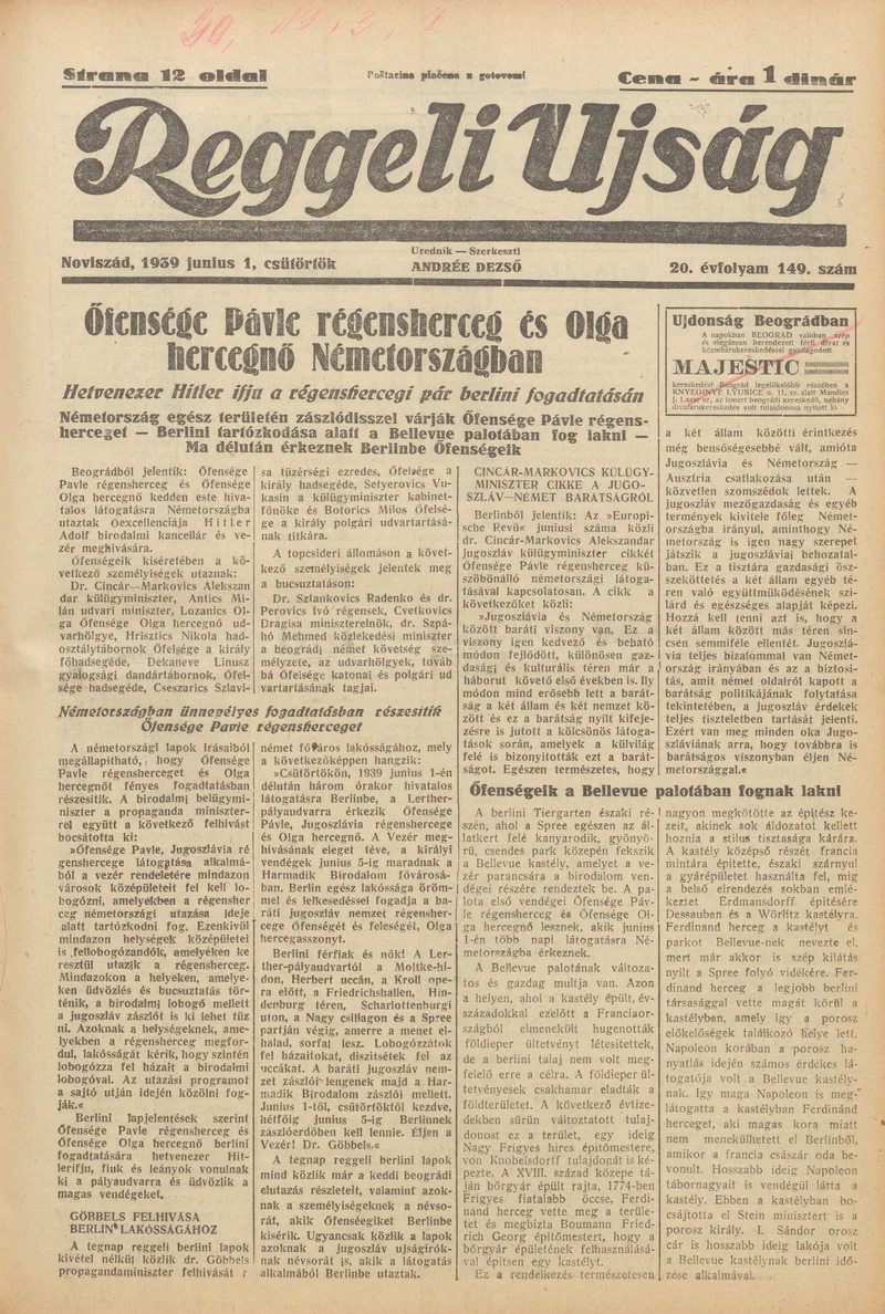 Reggeli Újság, 20. évf. 1939. június 1. 149. sz.