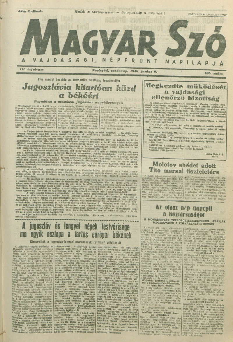 Magyar Szó, 3. évf. 1946. június 9. 136. sz. 1–8. oldal