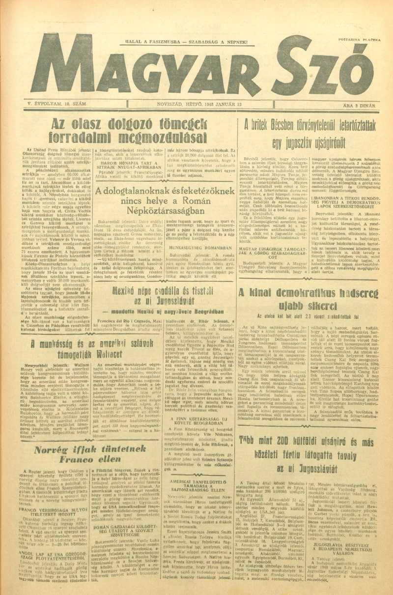 Magyar Szó, 5. évf. 1948. január 12. 10. sz. 1–6. oldal