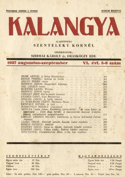 Kalangya, 6. évf. 1937. augusztus – szeptember. 5–6. sz. 193–288. oldal