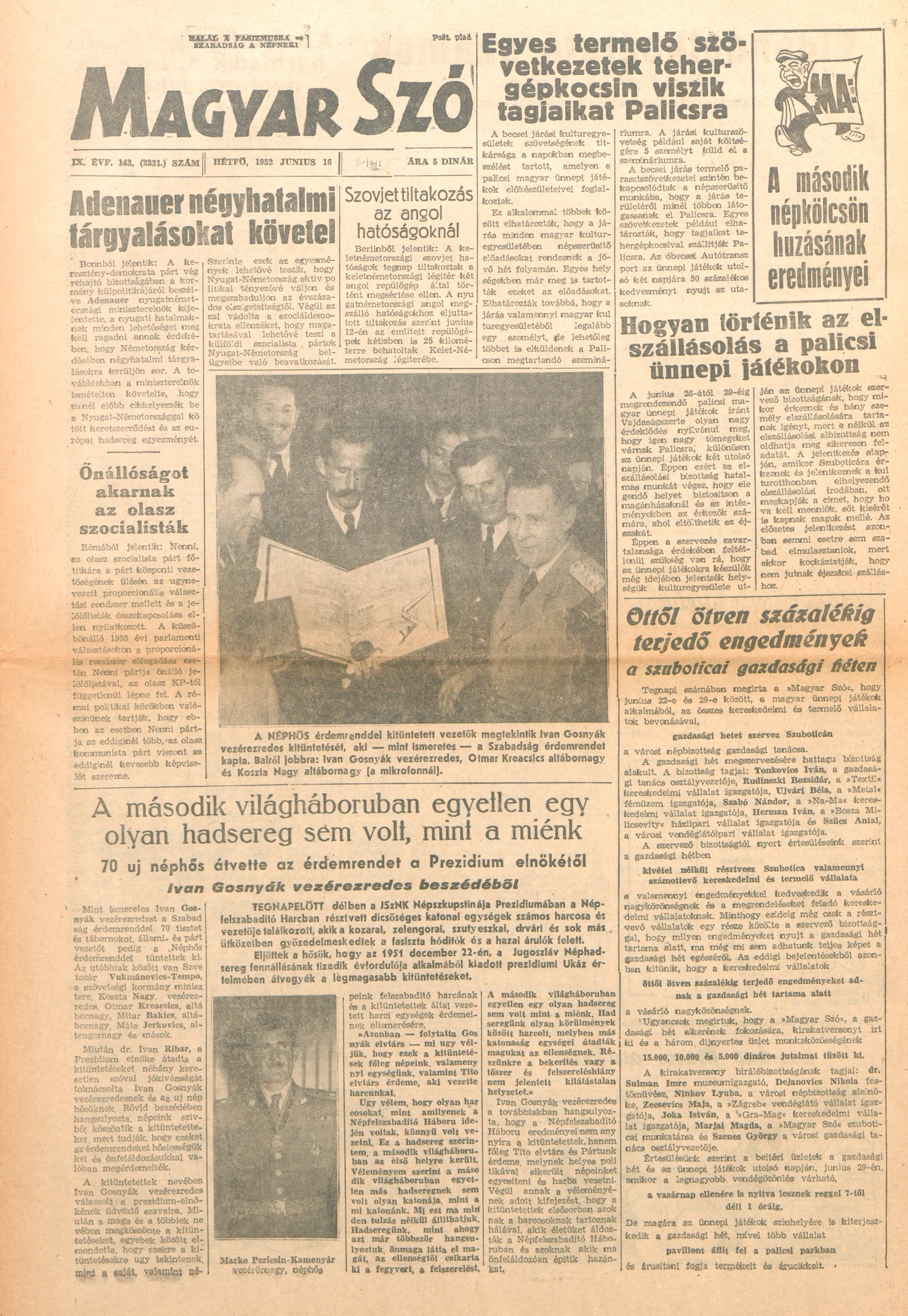 Magyar Szó, 9. évf. 1952. június 16. 143. sz. 1–4. oldal