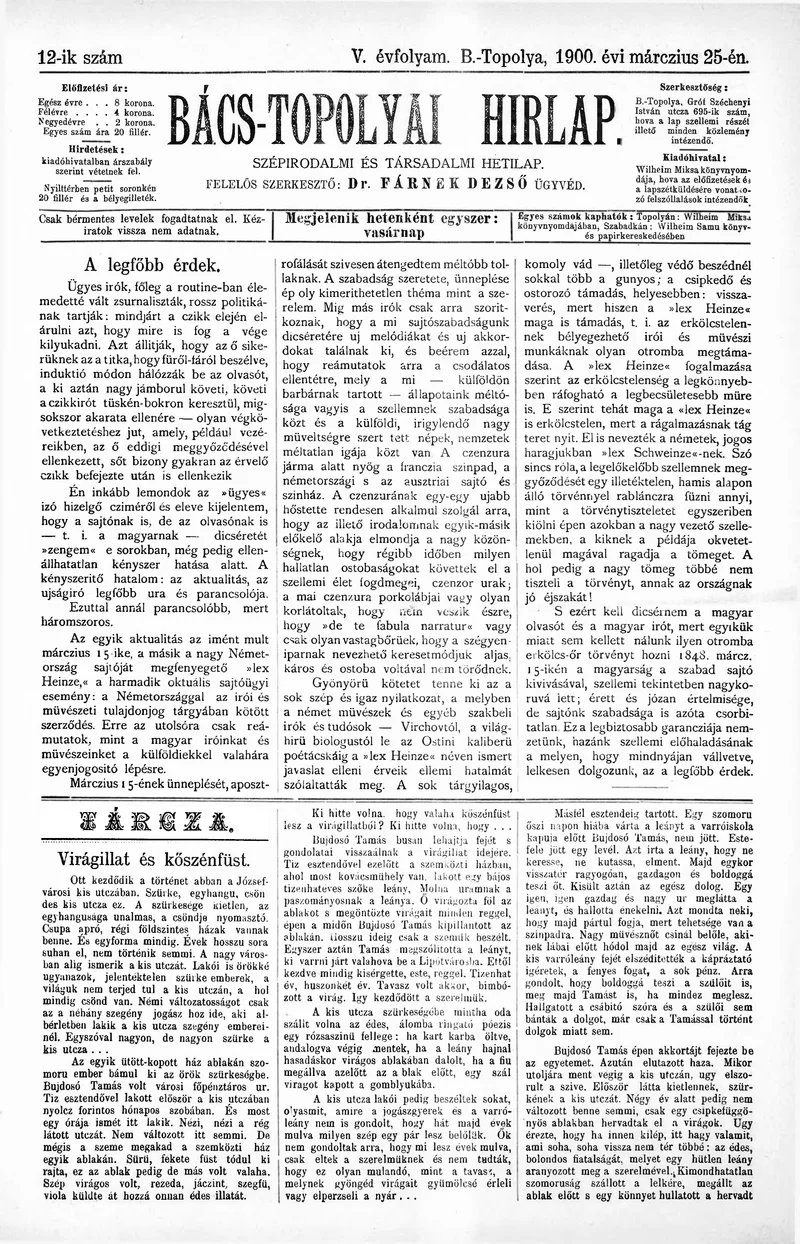 Bács-Topolyai Hirlap, 5. évf. 1900. március 25. 12. sz.